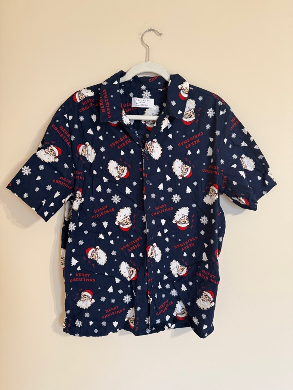 Primark Santa Christmas Short Sleeve Button Up Shirt SZ L SZ XL